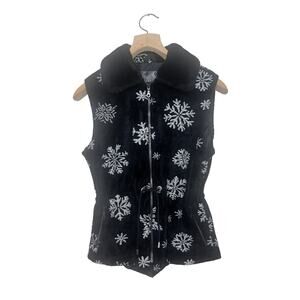 Tsunami Black Fleece Winter Snowflake Full Zip Drawstring Vest Women’s Sz Small
